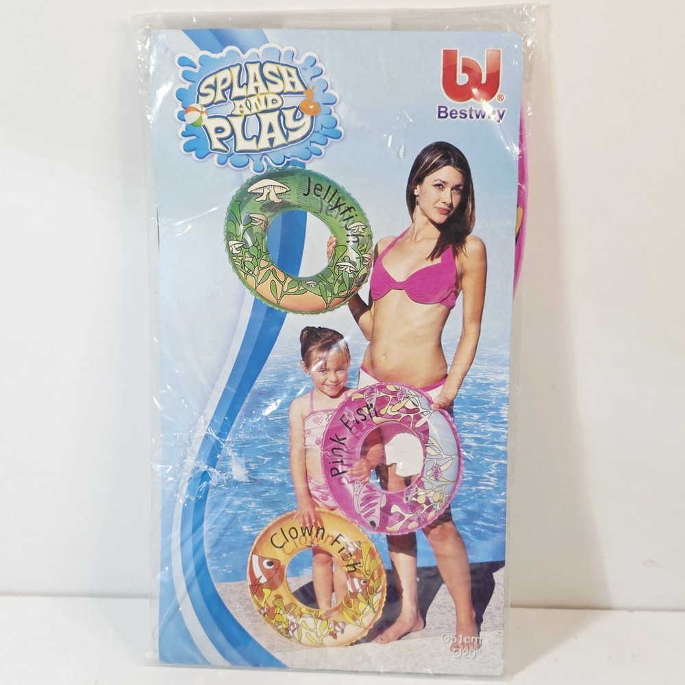2009 Bestway Splash and Play 20" Inflatable Ring Pink Fish Swimming Summer Fun